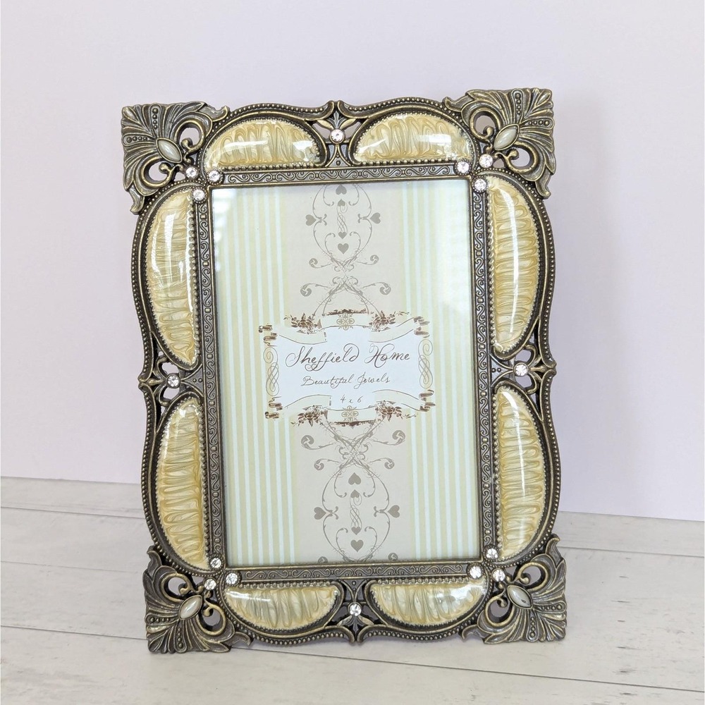 Sheffield Home Metal Ivory Enamel Fleur-de-lis Rhinestone Picture Frame for 4x6